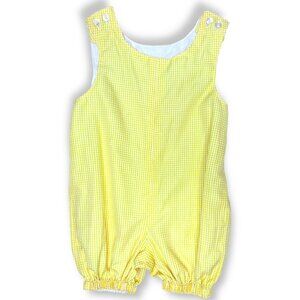 Vintage Toddler Boys Yellow Gingham Sleeveless Bubble Romper Outfit 3T / 4T